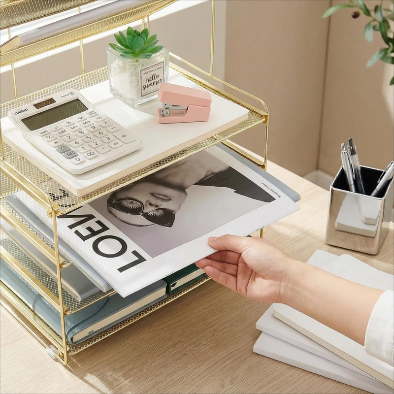 OPNICE Desk Organizer, 6-Tier Letter Tray Paper Organizer, Desktop File Organizer, Office Desk Accessories & Office Decor for Women, Workspace Organizer for Office Supplies(Gold) - Image 4