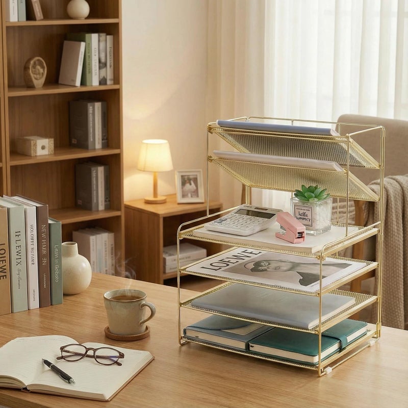 OPNICE Desk Organizer, 6-Tier Letter Tray Paper Organizer, Desktop File Organizer, Office Desk Accessories & Office Decor for Women, Workspace Organizer for Office Supplies(Gold) - Image 5