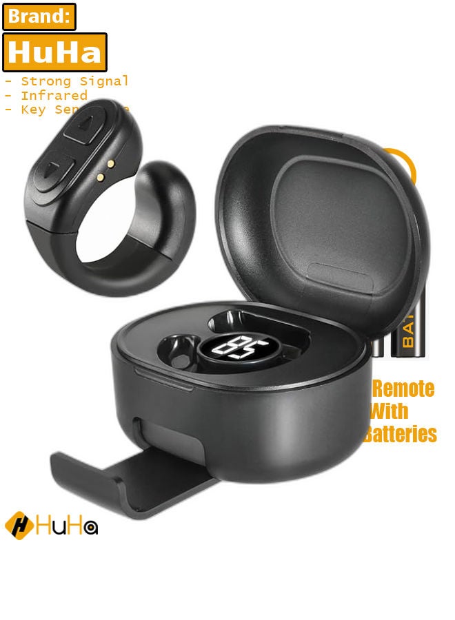 HuHa Upgrade Scrolling Ring for TikTok, Remote Page Turner for Kindle App, TIK Tok Ring with Stand, Bluetooth Camera Remote Compatible with iPhone, Ipad, iOS Android Cell Phone (Black) 