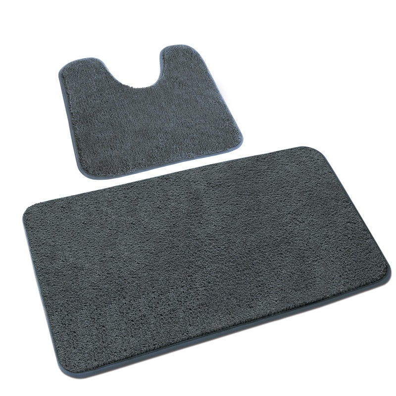 Rururug 2Piece Bathroom Rug Set Soft Microfibre Bathroom Mat and Toilet Rug with CutOut NonSlip Bath Mat Washable Grey 50 x 80 cm  50 x 40 cm
