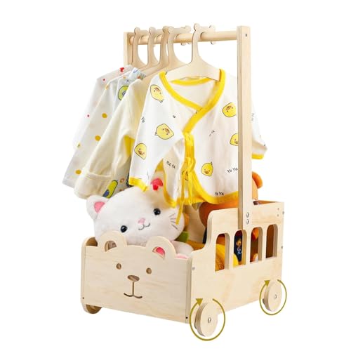 Esmorah Small Wooden Baby Shower Crate Closet with Wheels Handle Personalized GiftsWelcome Basket for Newborn Boy Girl New Parent Easy Assembly Baby Crate Closet - Image 1