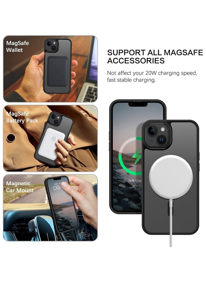 Magnetic Case for iPhone 15 6.1 Inch Case Translucent Matte Phone Case Slim Thin Shockproof Anti-Yellow Women Men Girls Boys Protective Cover (Black)