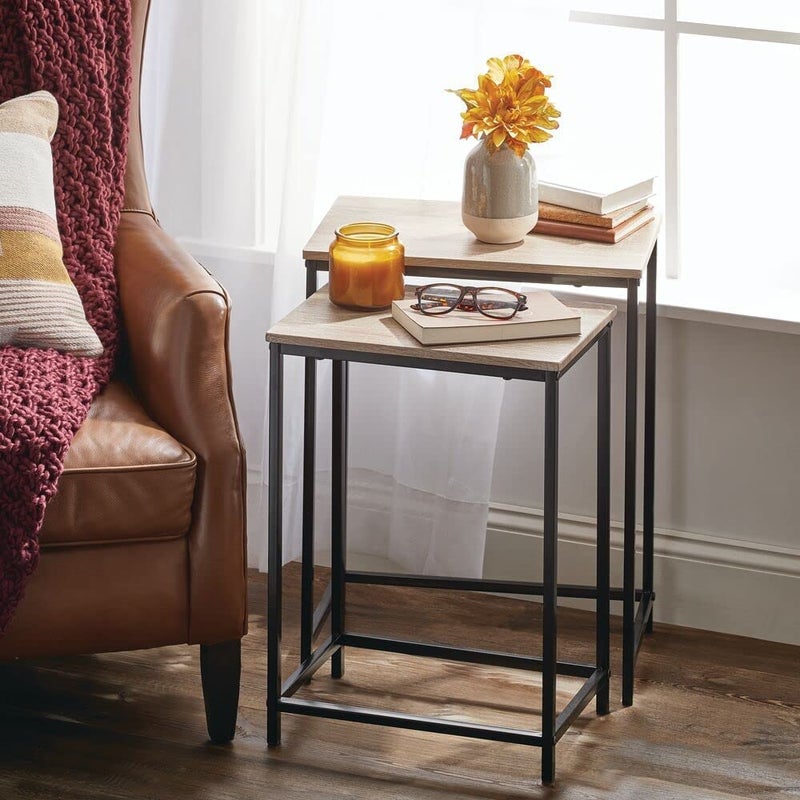 INDIAN DECOR INDIAN DECOR 48279 Modern Nesting SideEnd Table Metal Wood Design Sturdy Vintage Rustic Industrial Home Decor Accent Furniture for Living Room Bedroom Set of 2 NaturalBlack  - Image 3