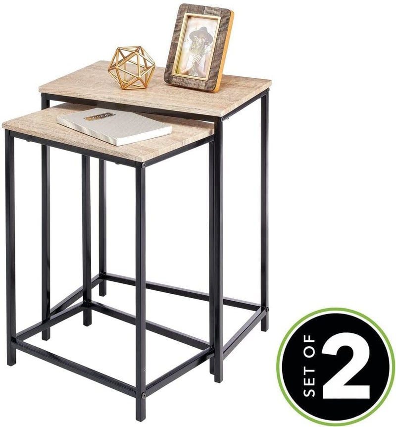 INDIAN DECOR INDIAN DECOR 48279 Modern Nesting SideEnd Table Metal Wood Design Sturdy Vintage Rustic Industrial Home Decor Accent Furniture for Living Room Bedroom Set of 2 NaturalBlack  - Image 2
