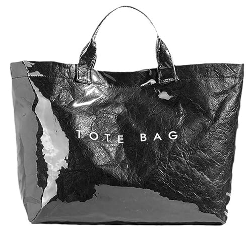 URAWOW Paper Tote Bags with PVC Surface for Women Top-handle Bag Vintage Clear Purses Handbag Satchel - Image 1