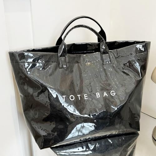 URAWOW Paper Tote Bags with PVC Surface for Women Top-handle Bag Vintage Clear Purses Handbag Satchel - Image 2