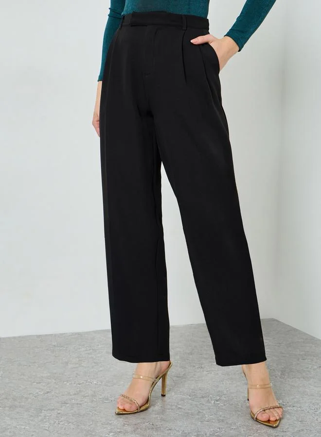 Styli Black Solid Wide Leg Trousers