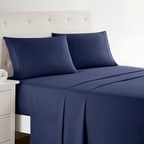 Clara Clark Bed Sheets, Premier 1800 Series 4 Piece Bed Sheet Set, Deep Pocket, Wrinkle, Fade, Stain Resistant, Luxury Soft Bedding Sheets & Pillowcases, Full, Navy Blue - Image 1