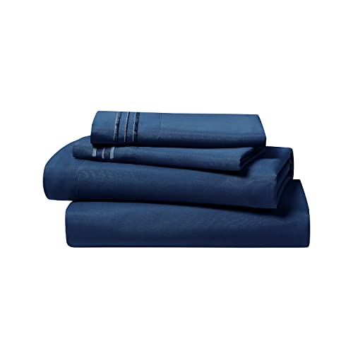 Clara Clark Bed Sheets, Premier 1800 Series 4 Piece Bed Sheet Set, Deep Pocket, Wrinkle, Fade, Stain Resistant, Luxury Soft Bedding Sheets & Pillowcases, Full, Navy Blue - Image 5
