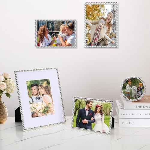 GorYeeFine 8x10'' High-End Silver Plated Photo Frames with Acid-Free Mat 5x7'',Zinc Alloy Made Contemporary Rope Profile,Velvet Backing,Tempered Glass Front For Weddong Or Home Décor, - Image 5
