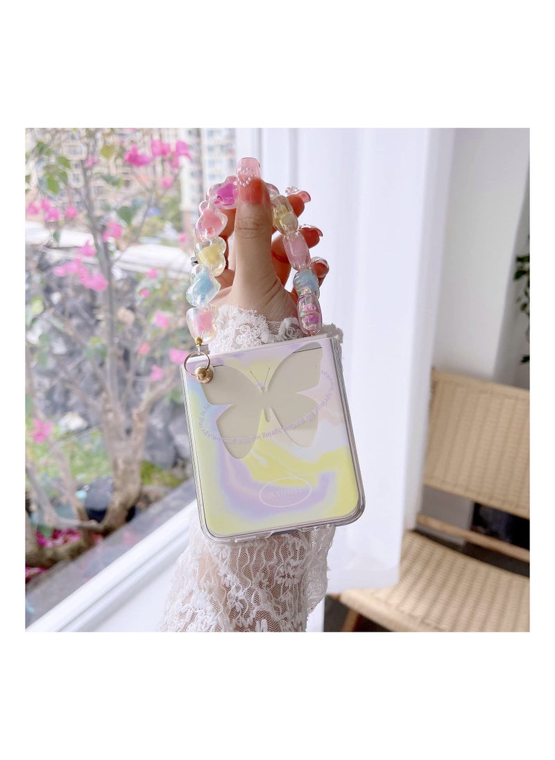 KASTWAVE Case for Samsung Galaxy Z Flip 3 Case with Hand Strap, Purple Butterfly Cute, Fashion Women Girls Clear Hard PC Scratch-Resistant Protective Case with Strap - Image 3