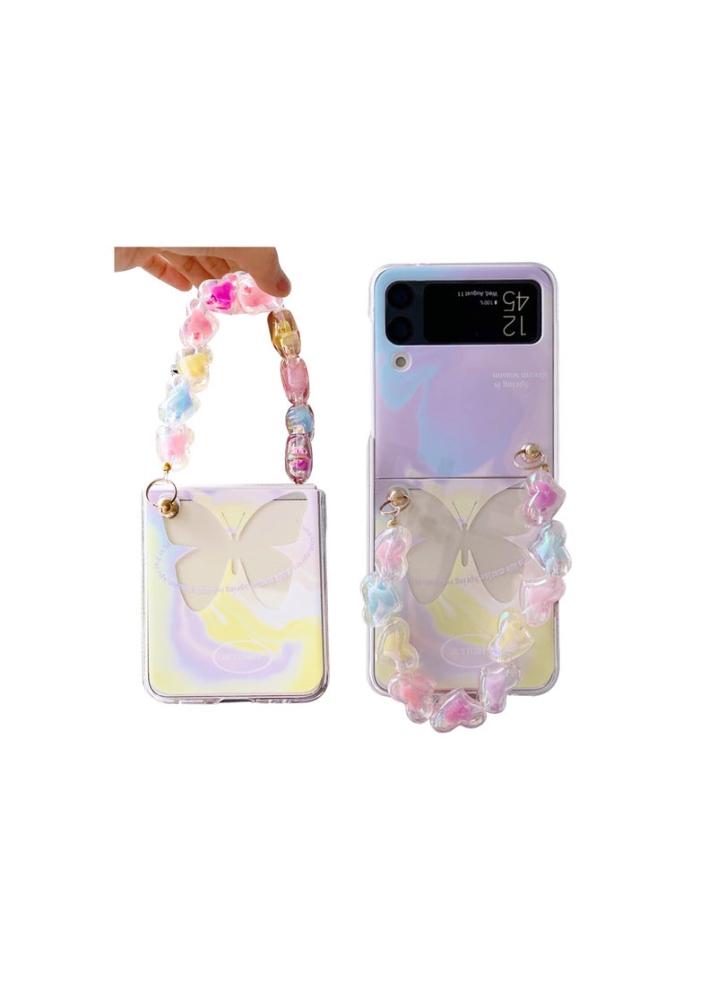 KASTWAVE Case for Samsung Galaxy Z Flip 3 Case with Hand Strap, Purple Butterfly Cute, Fashion Women Girls Clear Hard PC Scratch-Resistant Protective Case with Strap - Image 1