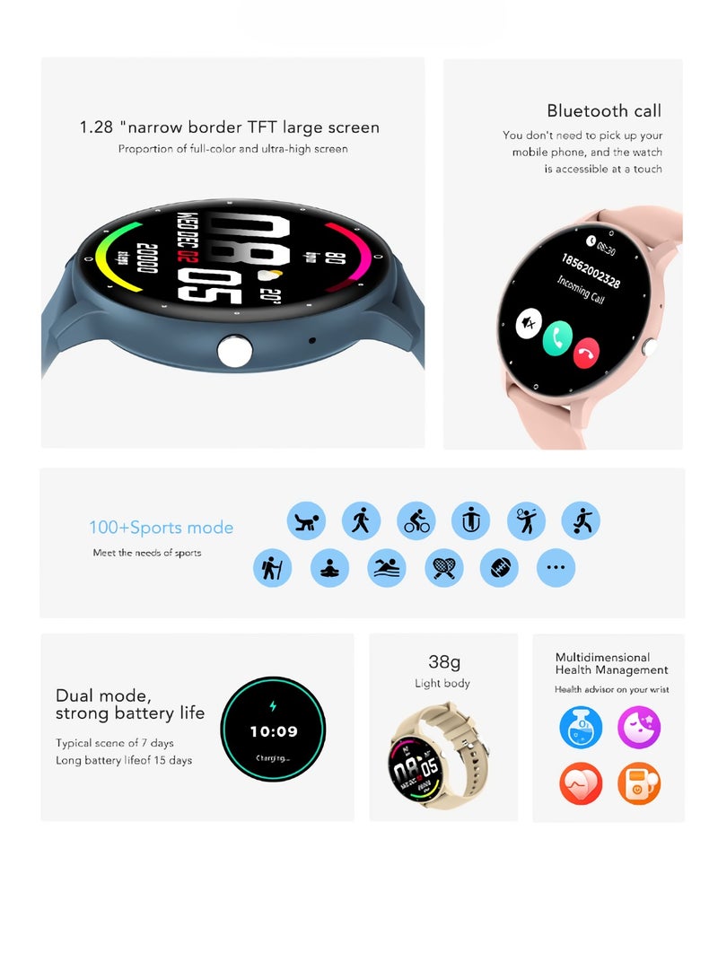 ساعة ذكية ZL02C Pro، ساعة تتبع النوم المقاومة للماء واللطيفة على البشرة، ساعة ذكية خفيفة الوزن لمراقبة الصحة مع مراقب معدل ضربات القلب أثناء النوم، (قطعة واحدة، وردية اللون، حزام شبكي فولاذي بالإضافة إلى حزام سيليكون) - Image 4