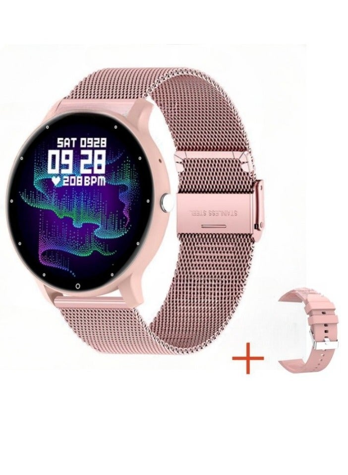 ساعة ذكية ZL02C Pro، ساعة تتبع النوم المقاومة للماء واللطيفة على البشرة، ساعة ذكية خفيفة الوزن لمراقبة الصحة مع مراقب معدل ضربات القلب أثناء النوم، (قطعة واحدة، وردية اللون، حزام شبكي فولاذي بالإضافة إلى حزام سيليكون) - Image 1