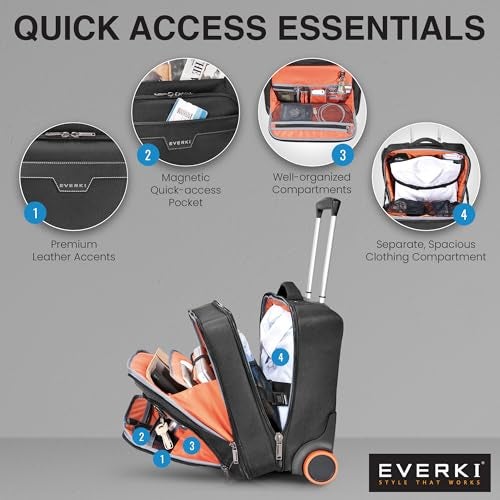 EVERKI Journey 16-Inch Laptop Trolley Rolling Briefcase for Business Professionals – Travel-Friendly Carry-On Laptop Bag, Lightweight Office Bag with Wheels, Roller Laptop Briefcase, Black (EKB440) - Image 3