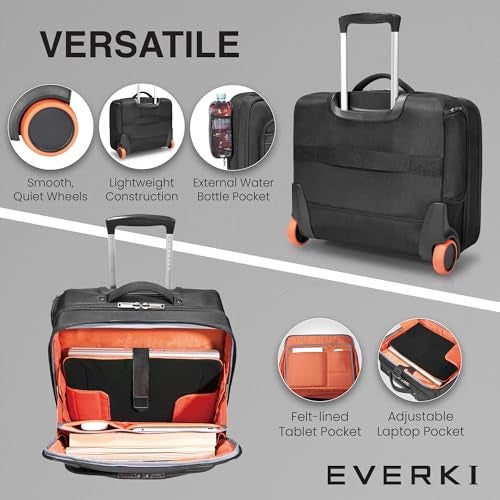 EVERKI Journey 16-Inch Laptop Trolley Rolling Briefcase for Business Professionals – Travel-Friendly Carry-On Laptop Bag, Lightweight Office Bag with Wheels, Roller Laptop Briefcase, Black (EKB440) - Image 4
