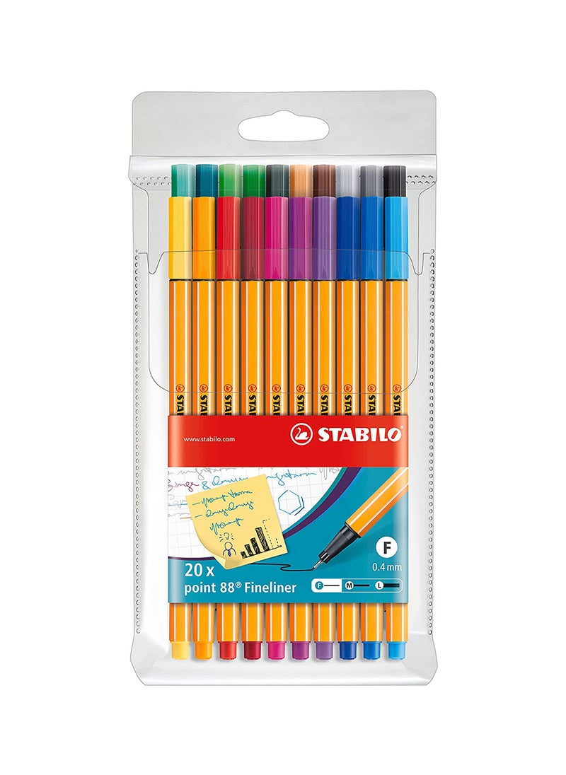 STABILO Fineliner Pen - Point 88 Wallet of 20 Assorted Colours , for Journal Planner , Note  - Image 1
