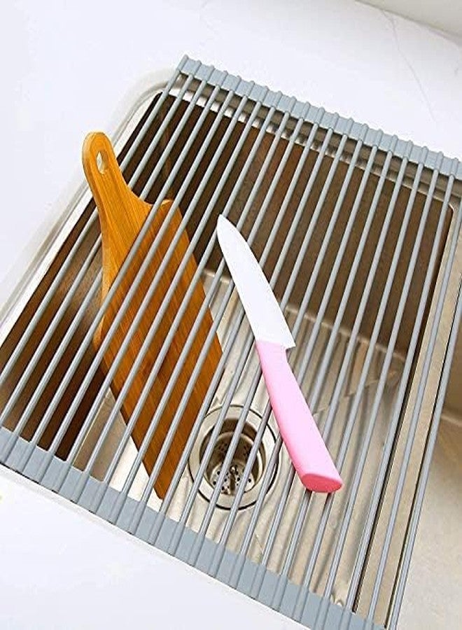 HEVASNEK Stainless Steel Roll-Up Dish Rack with Silicone Wrap | 17.6" x 15.4" Over-The-Sink Dish Drying Rack | Durable, Space-Saving Kitchen Sink Accessory (Gray) - Image 2