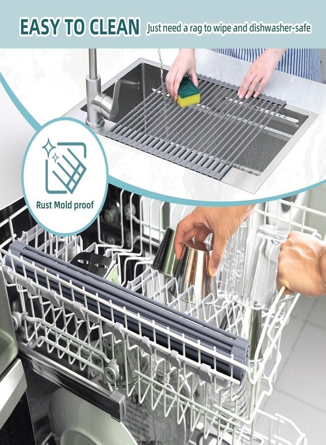 HEVASNEK Stainless Steel Roll-Up Dish Rack with Silicone Wrap | 17.6" x 15.4" Over-The-Sink Dish Drying Rack | Durable, Space-Saving Kitchen Sink Accessory (Gray) - Image 5