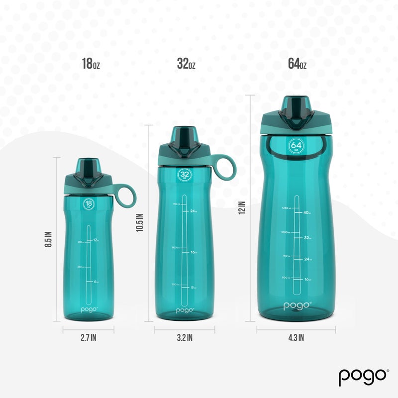 Pogo 64oz Plastic Water Bottle with Leak-Proof Chug Lid and Carry Handle, Reusable, BPA Free, Capacity Markings, Dishwasher Safe, Perfect for Travel, School, Outdoors, and Gym, Teal - Image 4