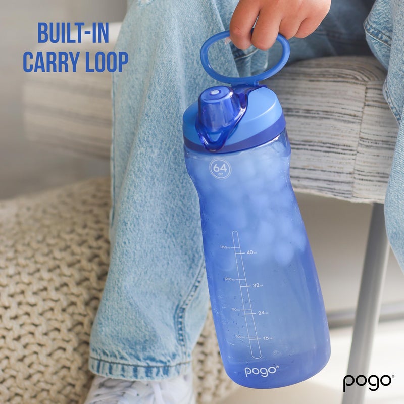 Pogo 64oz Plastic Water Bottle with Leak-Proof Chug Lid and Carry Handle, Reusable, BPA Free, Capacity Markings, Dishwasher Safe, Perfect for Travel, School, Outdoors, and Gym, Teal - Image 5