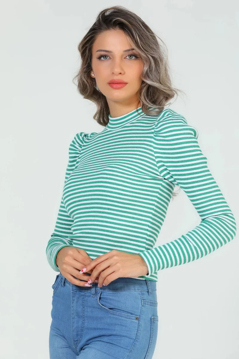جولسلي Gulseli Women Princess Sleeve Striped Body Blouse