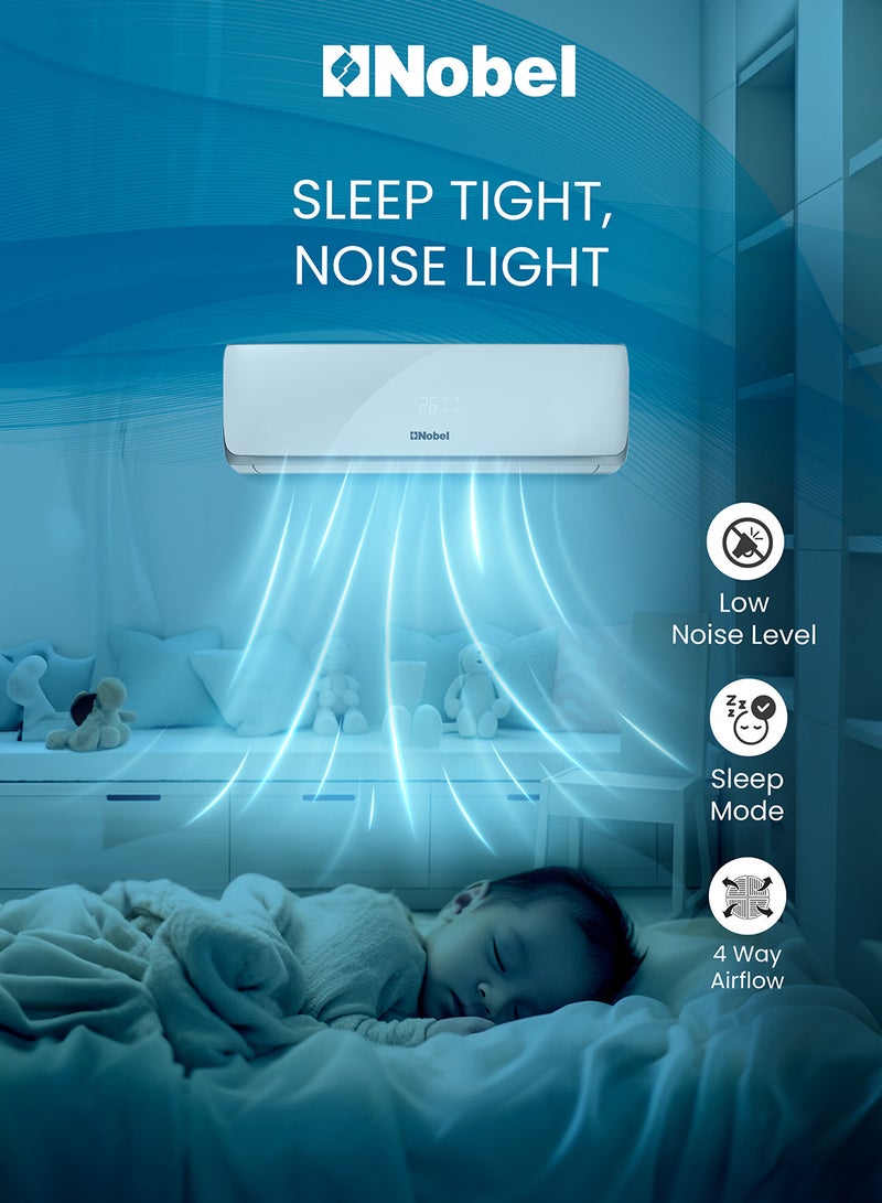 Nobel Split Ac 12000Btu T1 Rotary R410A Remote Control Series 0 With Pipe Kit NSAC12C White - Image 2