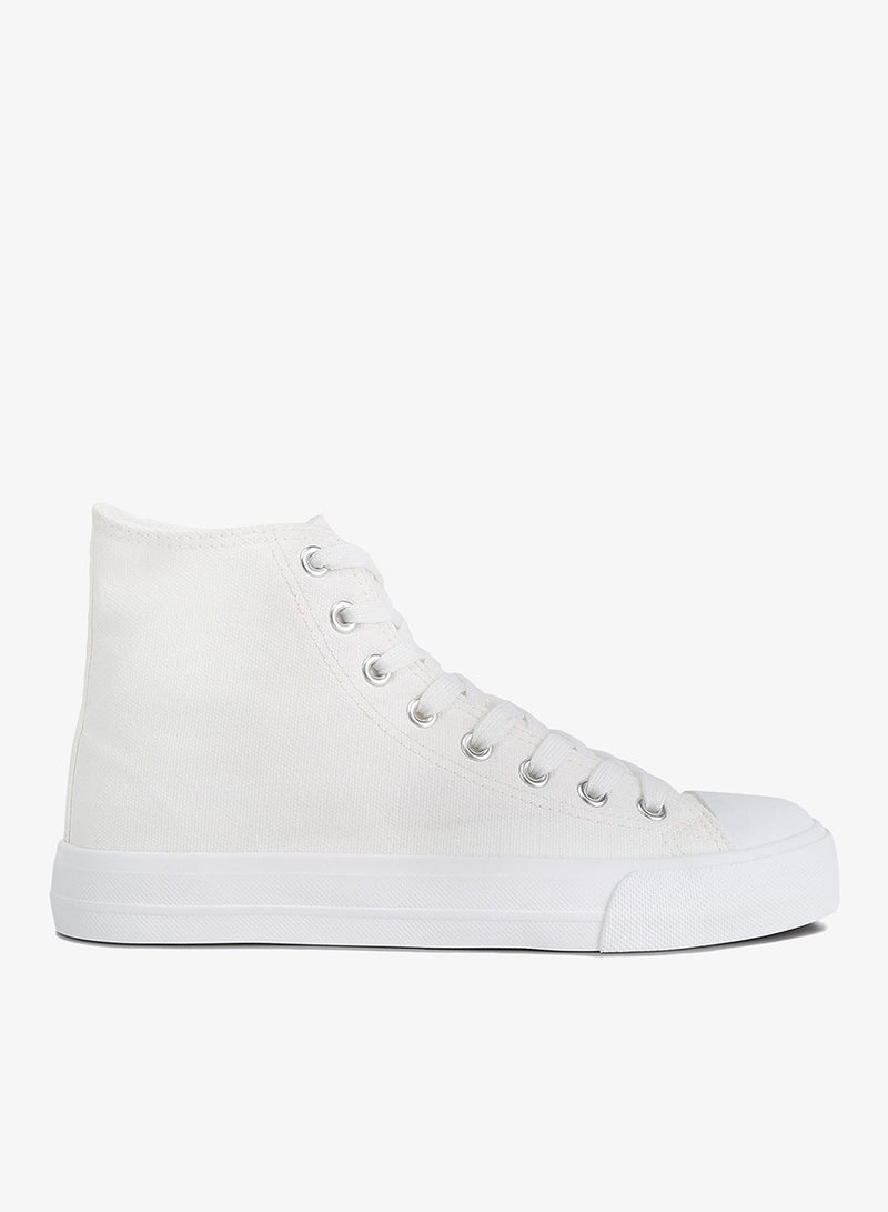 London Rag Solid Canvas High Top Sneakers in White - Image 1