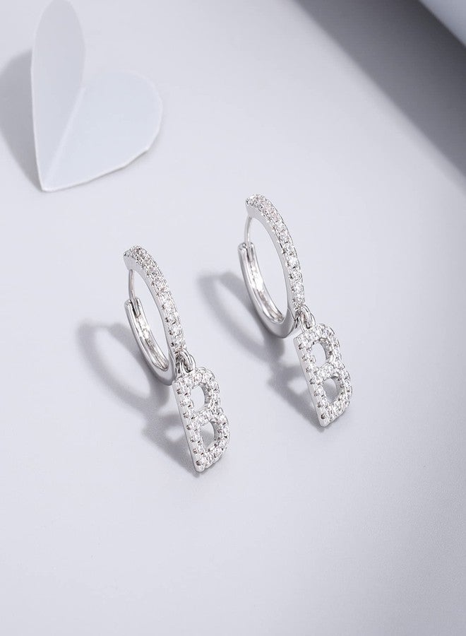 Candyfancy Initial Dangle Hoop Earrings Silver Cubic Zirconia Alphabet Drop Earrings Dainty Hinged Huggie Earrings 26 Letters A To Z - Image 4