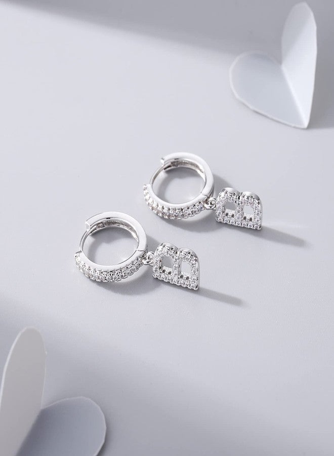 Candyfancy Initial Dangle Hoop Earrings Silver Cubic Zirconia Alphabet Drop Earrings Dainty Hinged Huggie Earrings 26 Letters A To Z - Image 3