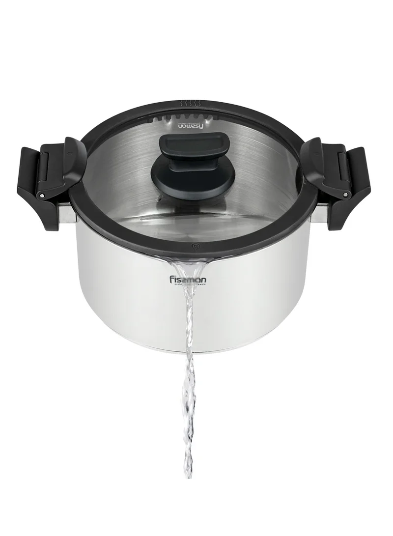 Fissman  Stockpot With Glass Lid Stainless Steel, Multi-Layer Capsule Induction Bottom With Drain Spouts Transparent Lid, Damage-Resistant Glass Lid With Steam Release (18x11 cm/2.5 LTR)  | Best Price UAE