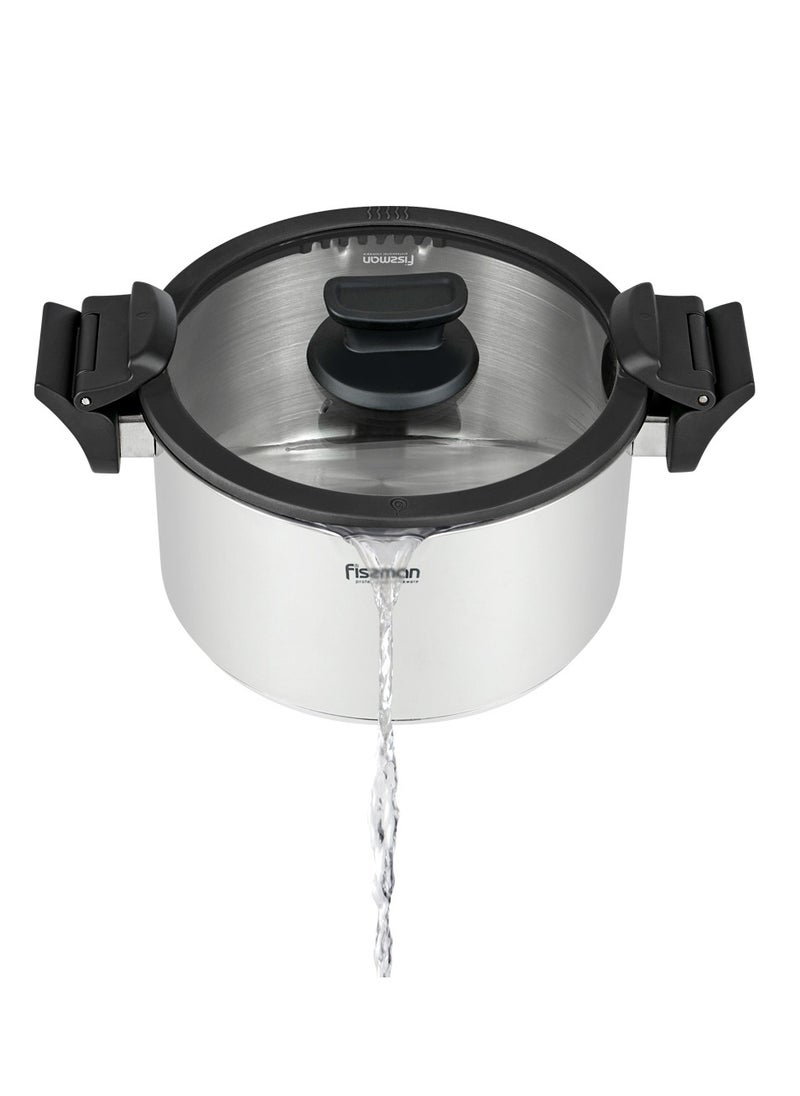 Fissman - Stockpot With Glass Lid Stainless Steel, Multi-Layer Capsule Induction Bottom With Drain Spouts Transparent Lid, Damage-Resistant Glass Lid With Steam Release (18x11 cm/2.5 LTR) - Image 1