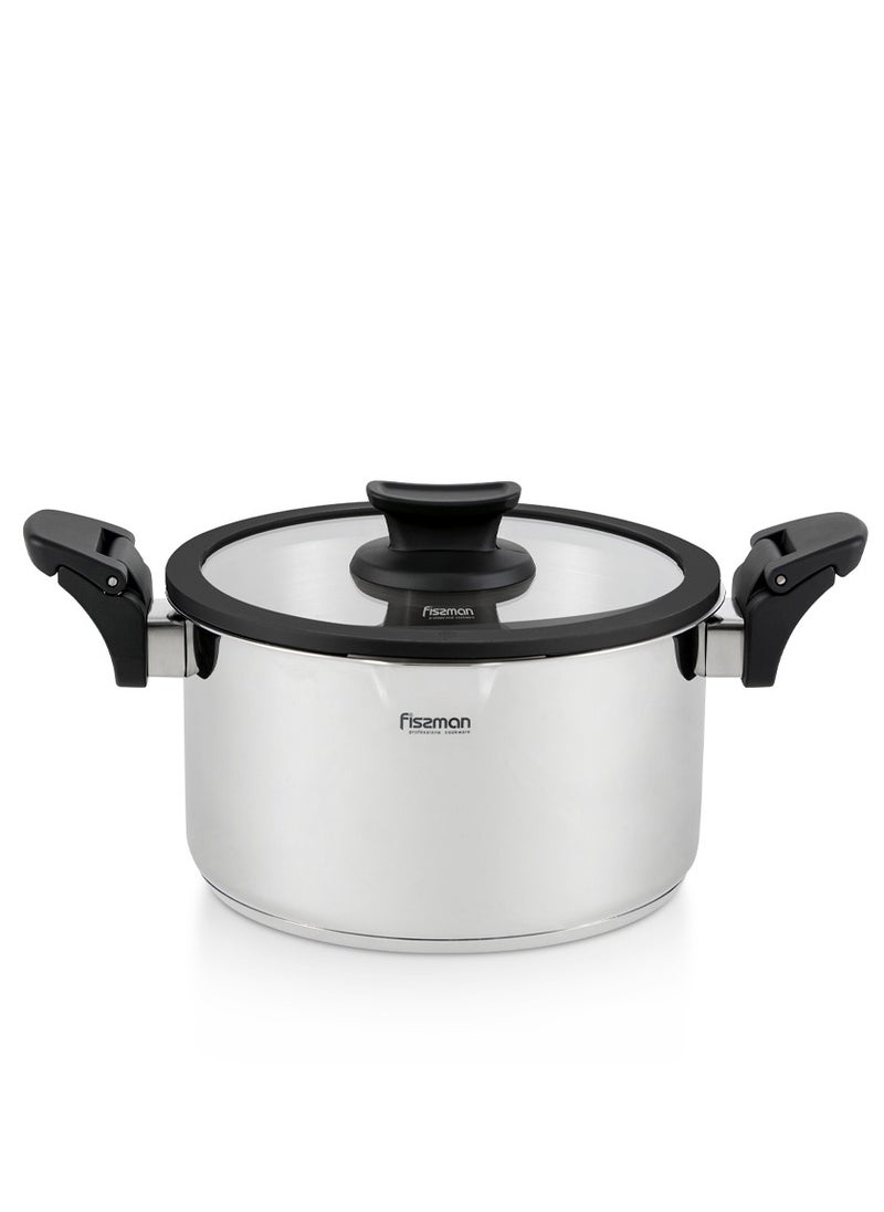 Fissman - Stockpot With Glass Lid Stainless Steel, Multi-Layer Capsule Induction Bottom With Drain Spouts Transparent Lid, Damage-Resistant Glass Lid With Steam Release (18x11 cm/2.5 LTR) - Image 1