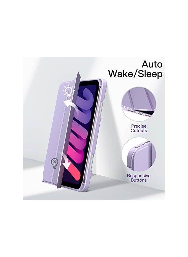 Jetech حافظة لجهاز iPad mini 6 (موديل 2021 مقاس 8.3 بوصة) مع حامل قلم، غطاء خلفي شفاف شفاف مع حامل رفيع مقاوم للصدمات، خاصية الاستيقاظ/السكون التلقائي (أرجواني فاتح) - Image 5