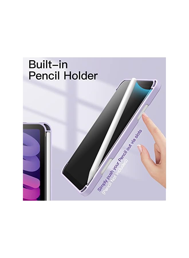 Jetech حافظة لجهاز iPad mini 6 (موديل 2021 مقاس 8.3 بوصة) مع حامل قلم، غطاء خلفي شفاف شفاف مع حامل رفيع مقاوم للصدمات، خاصية الاستيقاظ/السكون التلقائي (أرجواني فاتح) - Image 4
