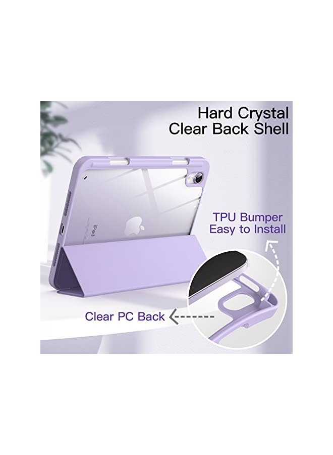 Jetech حافظة لجهاز iPad mini 6 (موديل 2021 مقاس 8.3 بوصة) مع حامل قلم، غطاء خلفي شفاف شفاف مع حامل رفيع مقاوم للصدمات، خاصية الاستيقاظ/السكون التلقائي (أرجواني فاتح) - Image 2