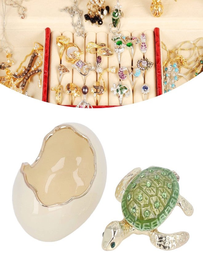 ماكسمارت علبة مجوهرات على شكل سلاحف من ماكس مارت، مصنوعة يدويًا من سبائك الزنك الخضراء، على شكل سلحفاة صغيرة، علبة مجوهرات حرفية للأقراط والقلائد المعدنية، مناسبة للفتيات والسيدات - Image 4