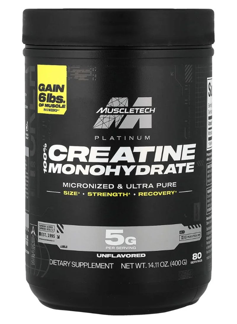 ماسل تيك بلاتينيوم كرياتين - بدون نكهة - 80 حصة 14.11 أونصة (400 جم) - Image 1
