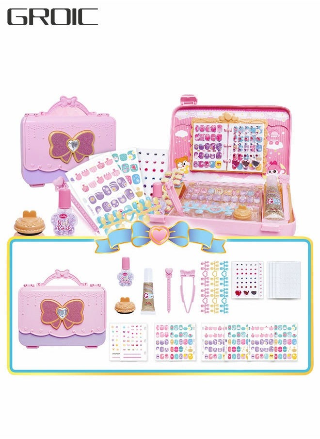 GROIC Girls Nail DIY Art Kit, 24 Piece Nail Patch Princess DIY Waterproof Nail Art Kit, Nail Art Tote Box, Nail Stickers and Multiple Tools  - Image 1