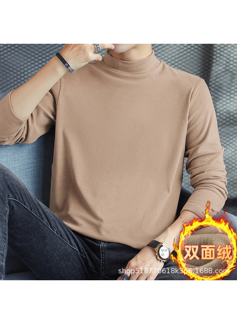 Generic Develvet constant temperature thermal underwear fleece-lined thickened inner mens bottoming shirt half turtleneck long sleeve T-shirt autumn clothes Winter Dark green  - Image 4