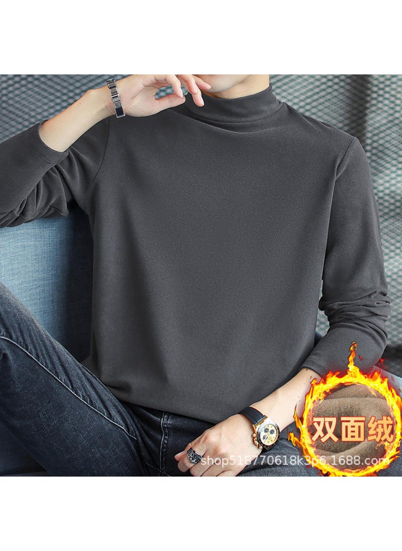 Generic Develvet constant temperature thermal underwear fleece-lined thickened inner mens bottoming shirt half turtleneck long sleeve T-shirt autumn clothes Winter Dark green  - Image 3