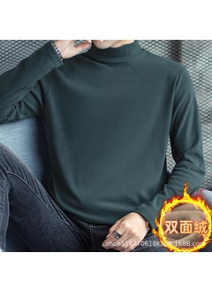 Generic Develvet constant temperature thermal underwear fleece-lined thickened inner mens bottoming shirt half turtleneck long sleeve T-shirt autumn clothes Winter Dark green  - Image 1