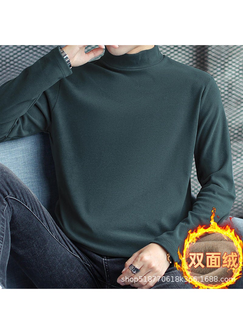 Generic Develvet constant temperature thermal underwear fleece-lined thickened inner mens bottoming shirt half turtleneck long sleeve T-shirt autumn clothes Winter Dark green  - Image 1
