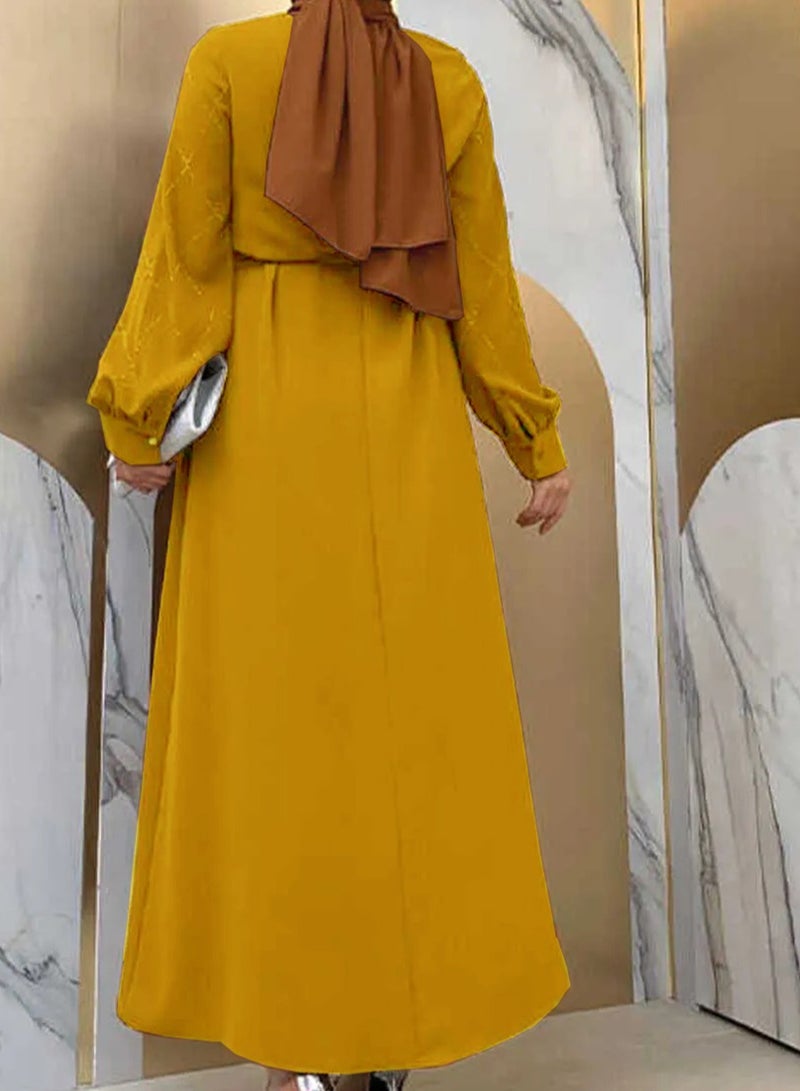 Elegant, beautiful and classy Muslim dress, women's jalabiya and abaya, suitable for various occasions, decorated with satin and with a belt - Image 4