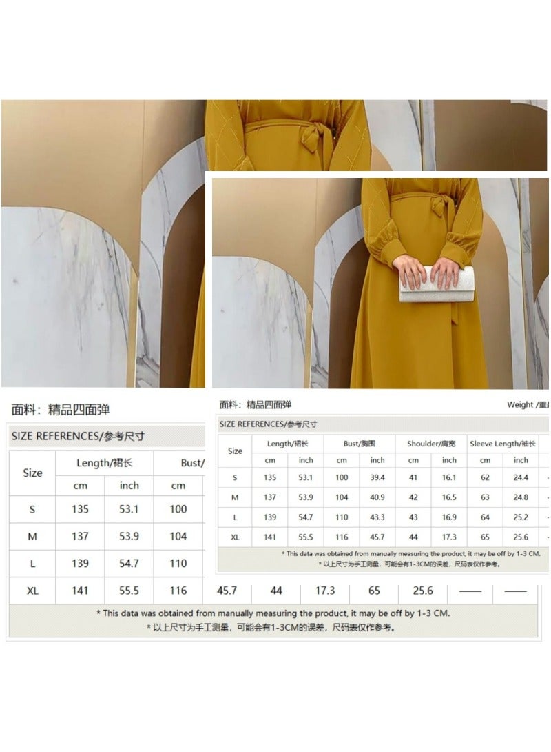 Elegant, beautiful and classy Muslim dress, women's jalabiya and abaya, suitable for various occasions, decorated with satin and with a belt - Image 5