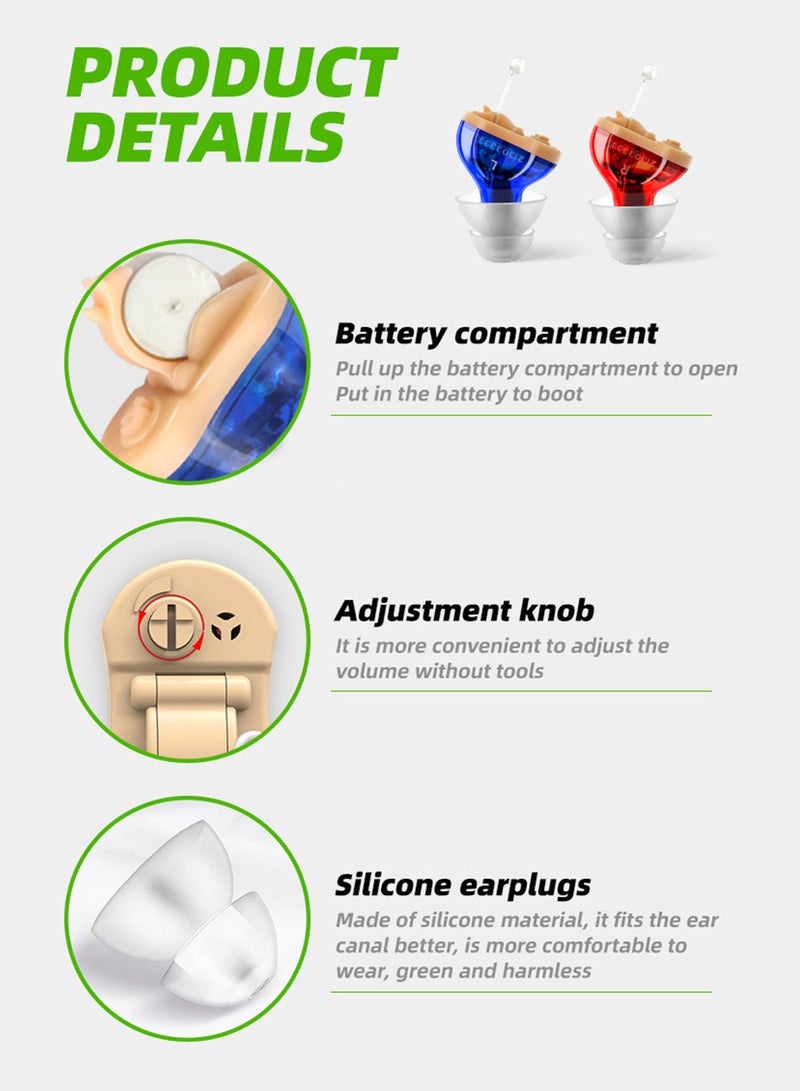 2PCS Mini Invisible Hearing-aid Sound Amplifier Volume Adjustable Ear Hearing Assistant Helper for Adults Seniors Daily & Travel - Image 2