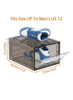 XiuWoo Shoe Storage Box, 6 Pack Shoe Box Clear Plastic Stackable, Shoe Storage with Magnetic Front Door, Sturdy Durable Plastic Shoe Organizer, for Shoe Containers, Shoe Display Case(34*27*19)  - Image 4