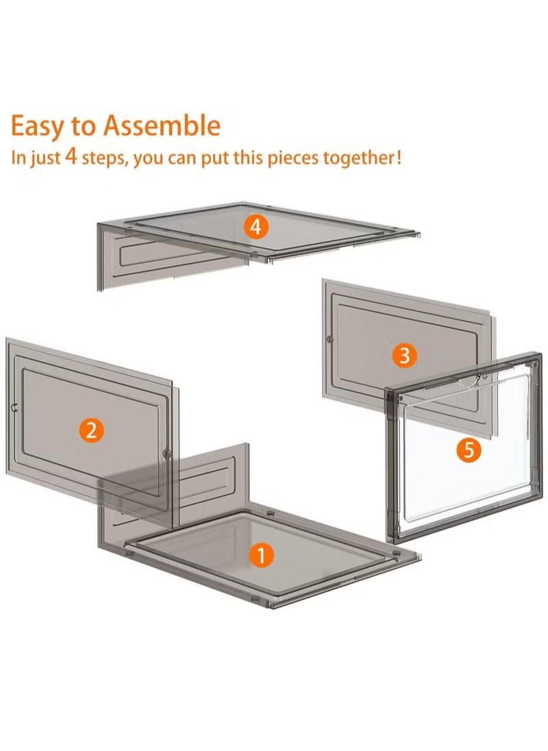 XiuWoo - Shoe Storage Box, 6 Pack Shoe Box Clear Plastic Stackable, Shoe Storage with Magnetic Front Door, Sturdy Durable Plastic Shoe Organizer, for Shoe Containers, Shoe Display Case(34*27*19) - Image 1