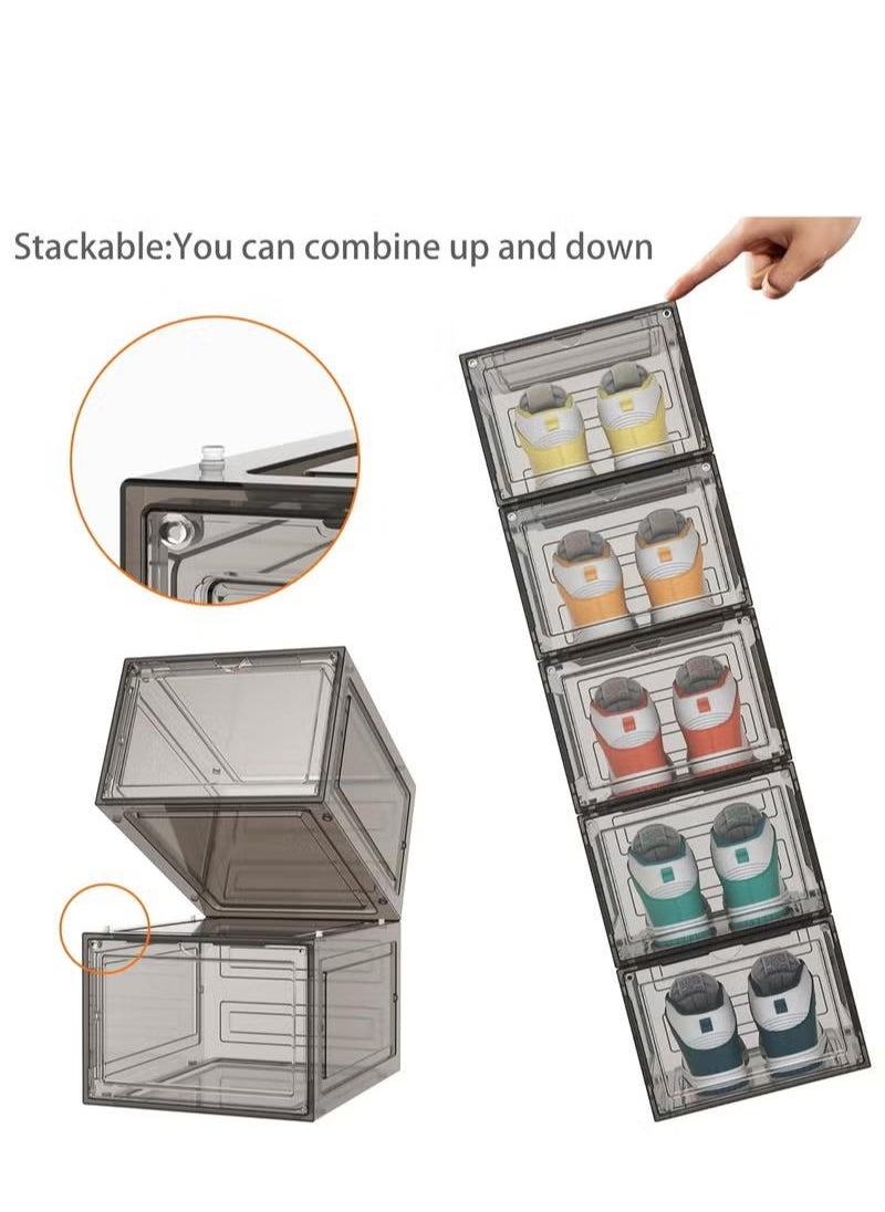 XiuWoo - Shoe Storage Box, 6 Pack Shoe Box Clear Plastic Stackable, Shoe Storage with Magnetic Front Door, Sturdy Durable Plastic Shoe Organizer, for Shoe Containers, Shoe Display Case(34*27*19) - Image 1