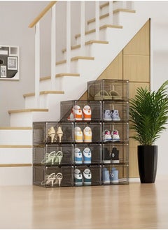 XiuWoo Shoe Storage Box, 6 Pack Shoe Box Clear Plastic Stackable, Shoe Storage with Magnetic Front Door, Sturdy Durable Plastic Shoe Organizer, for Shoe Containers, Shoe Display Case(34*27*19)  - Image 3